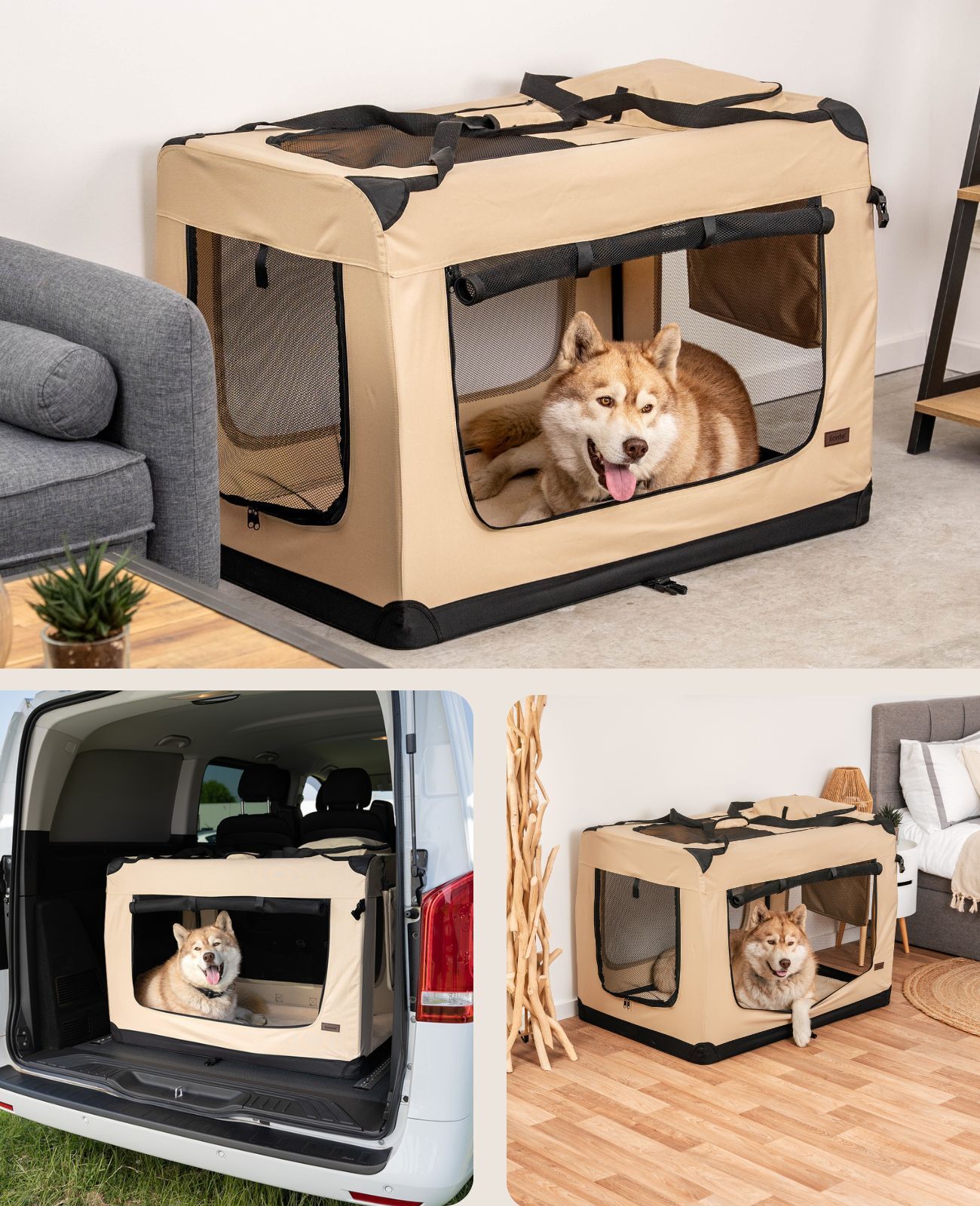 Lionto Transportboxen & Gitterboxen Lionto Hundetransportbox - faltbar - beige XXXL