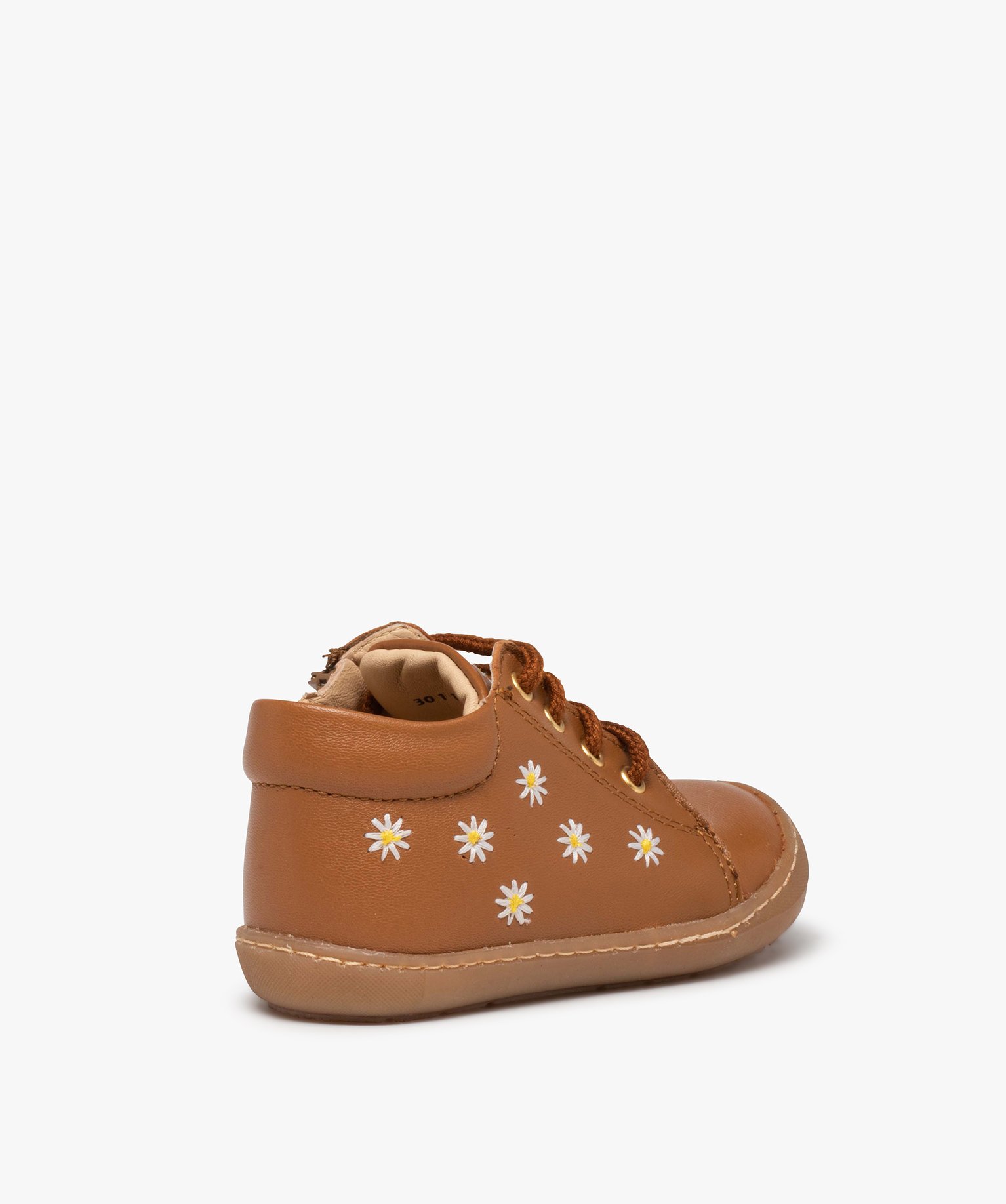 Bottillons premiers pas bébé fille dessus cuir à fleurs – NA!