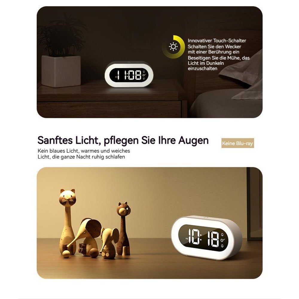 MOUTEN Glockenwecker LED-Wecker, leuchtende elektronische Nachttischuhr