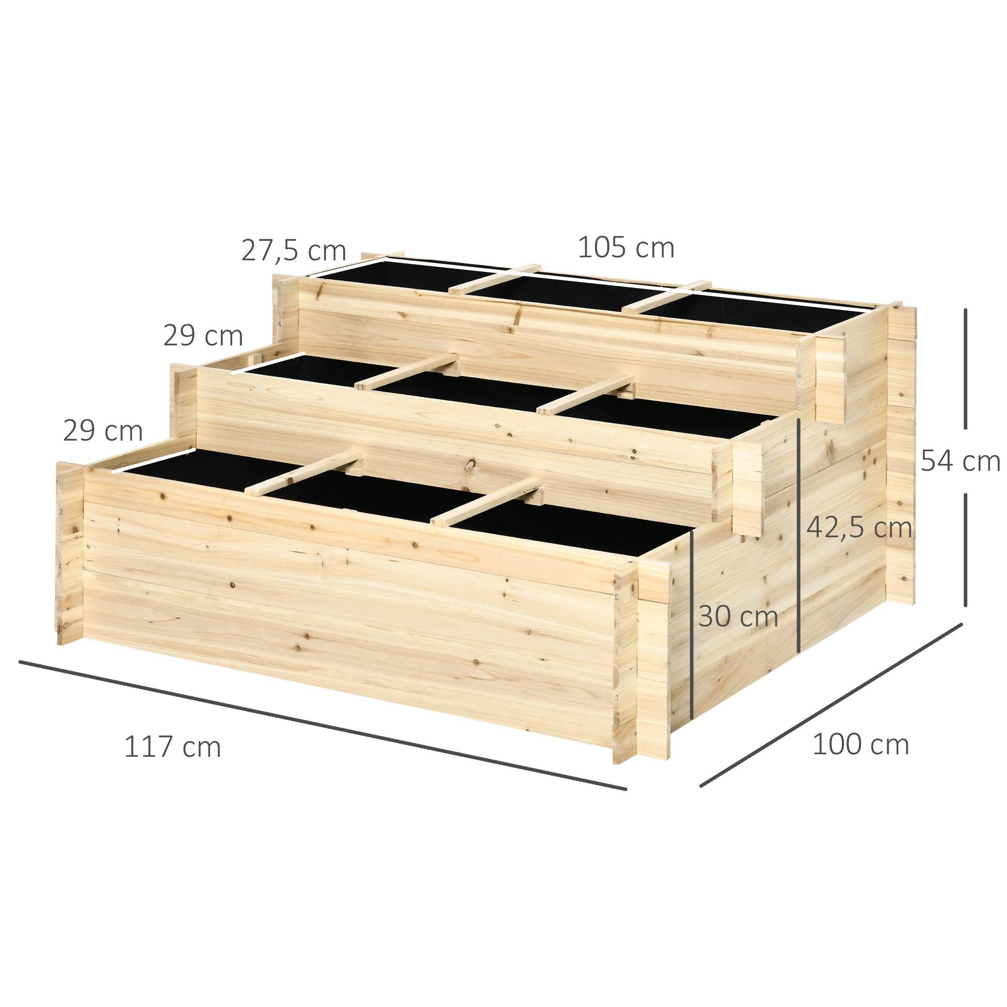 Outsunny Hochbeet 3-stufiges Pflanzentreppe, Pflanzenbeet, Kräuterbeet (Blumentreppe, 1 St., Blumenkasten), Natur, 117 x 100 x 54 cm