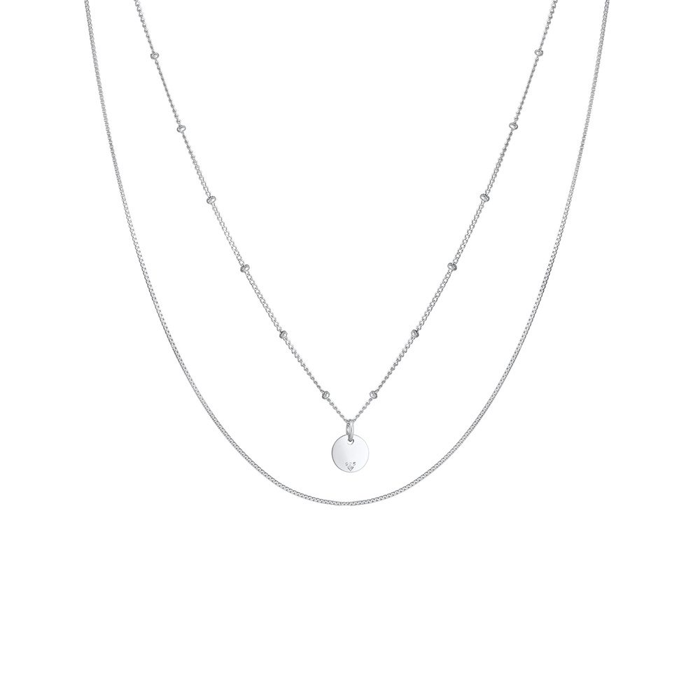 Elli Elli Collier Layer Kugelkette Kreis Plättchen 925 Silber collier