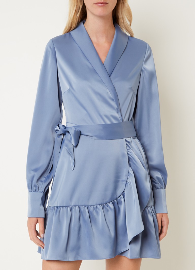 NIKKIE Vivien satin mini wrap dress with ruffle