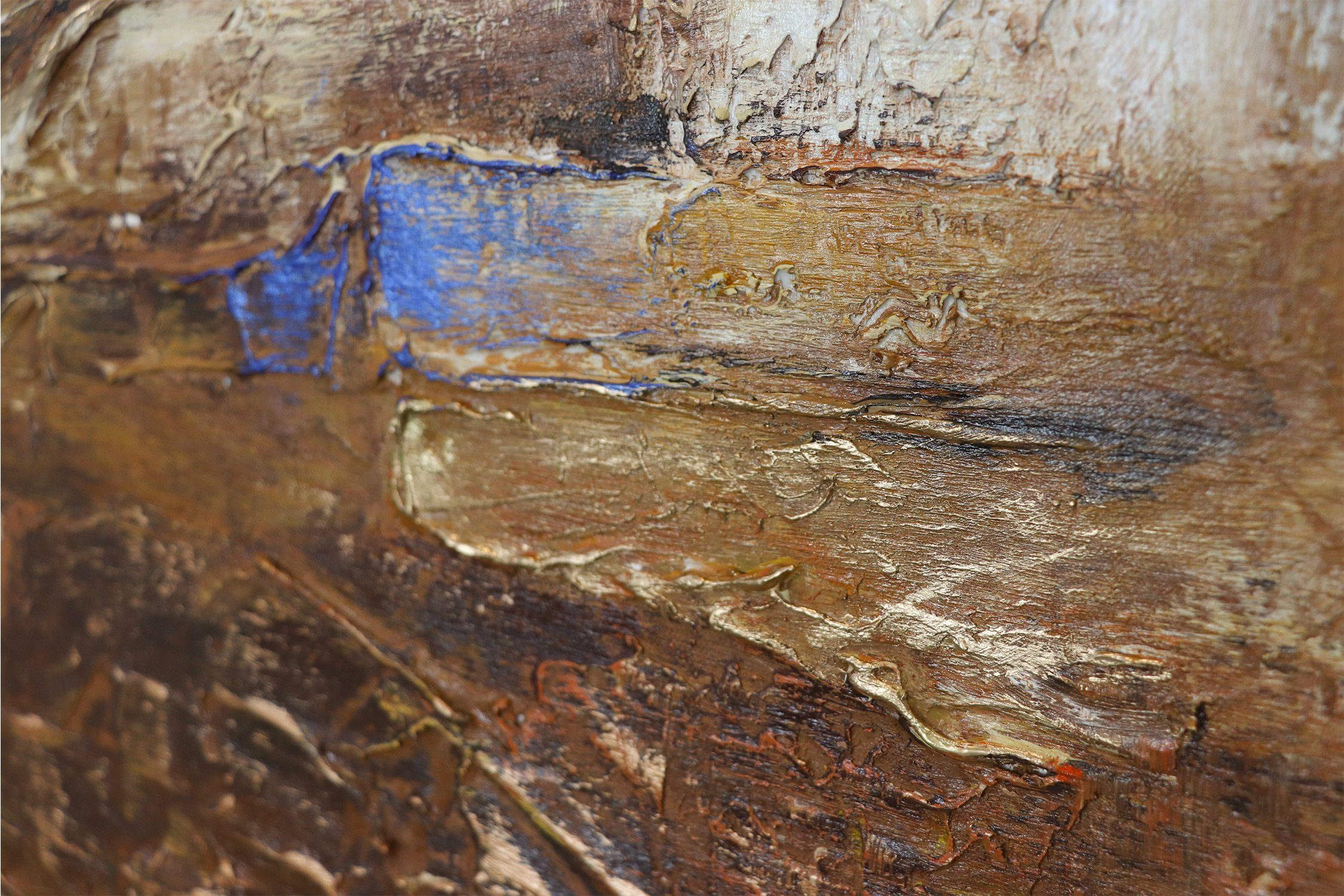 YS-Art Gemälde Marine II, Abstrakte Bilder, Vertikales Leinwand Bild Handgemalt Blau Gold Abstrakt