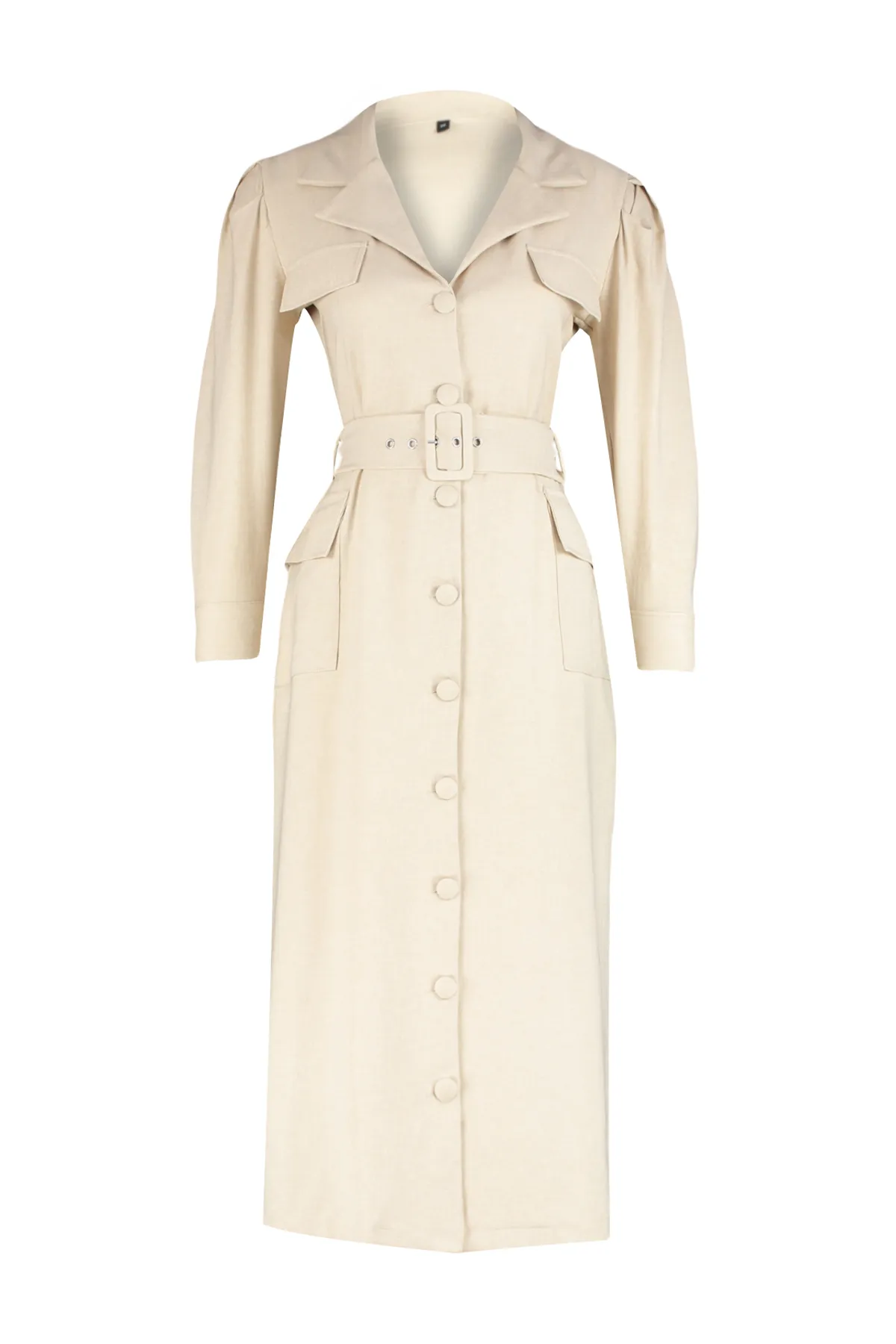 Trendyol Modest  Steinfarbenes, gewebtes Hemdkleid in Leinenoptik mit Gürtel TCTSS24EB00017