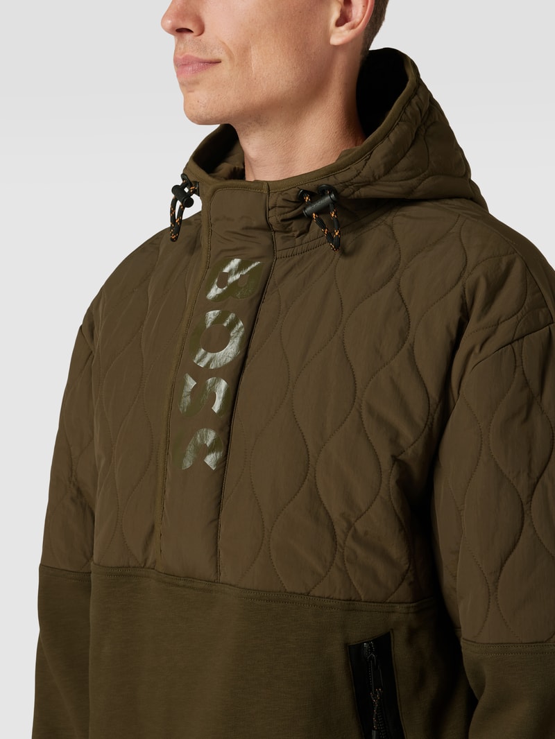 Parka mit Label-Print Modell 'Zequilt' in olivgrün