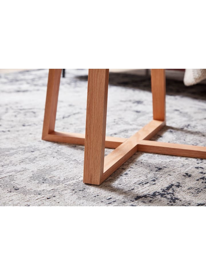 KADIMA DESIGN Couchtisch 58x58x47 cm Sofatisch Eiche Massivholz / Glas Rund, Design günstig kaufen onesize