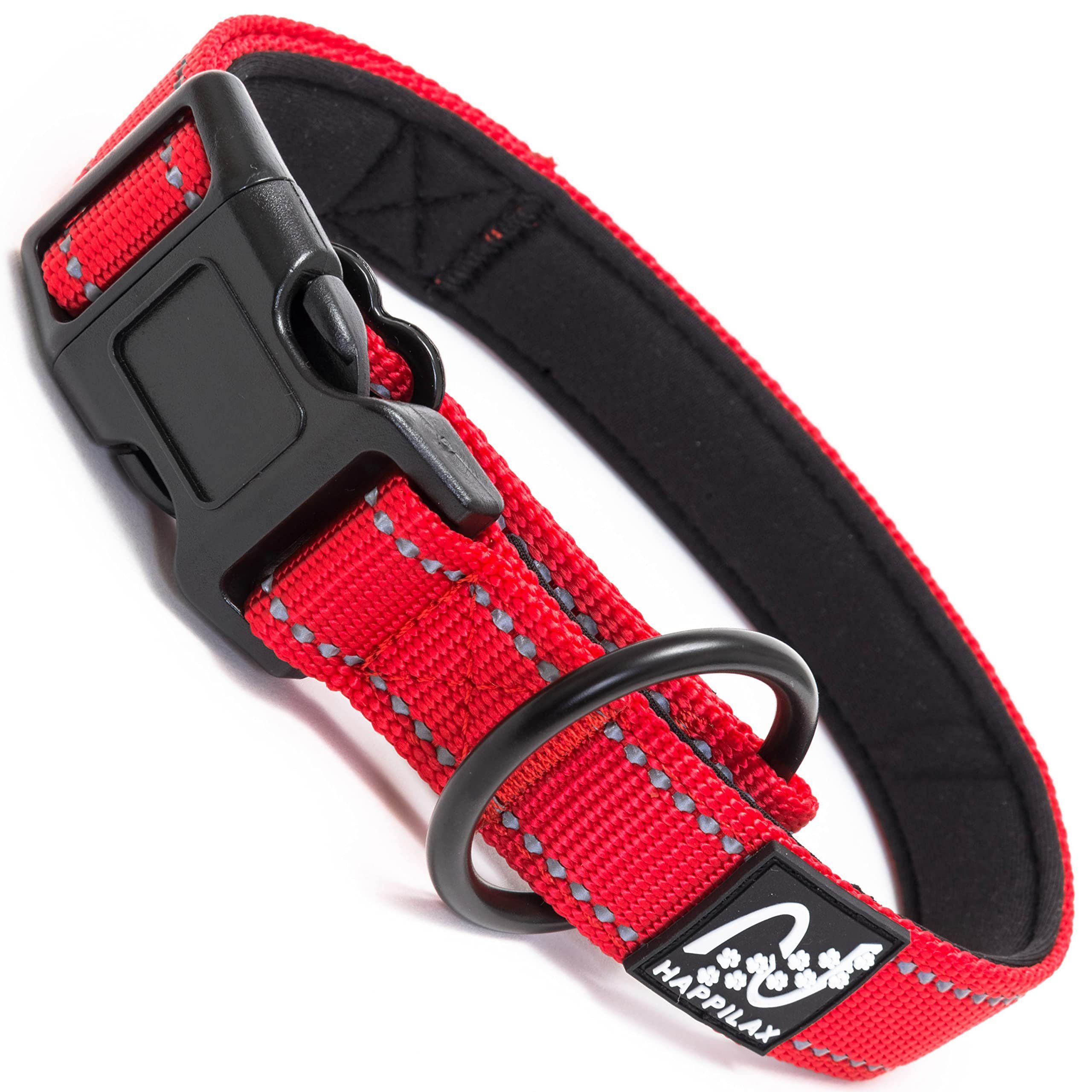 Happilax Hunde-Halsband Hundehalsband gepolstert, größenverstellbar & reflektierend, Rot S Nylon