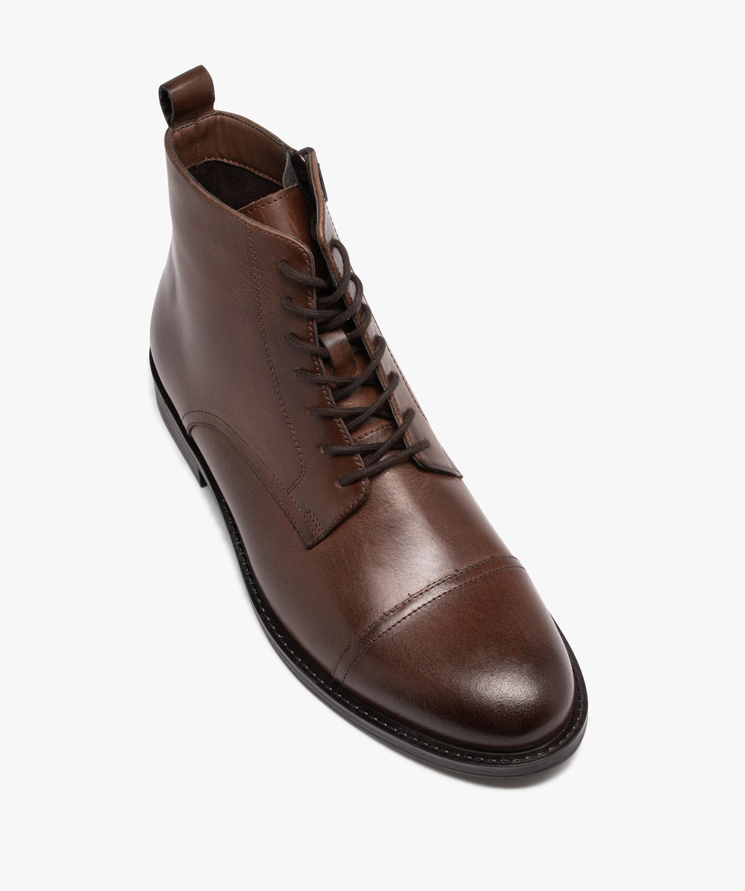 Boots homme dessus en cuir uni à bout surpiqué - Taneo marron | GEMO