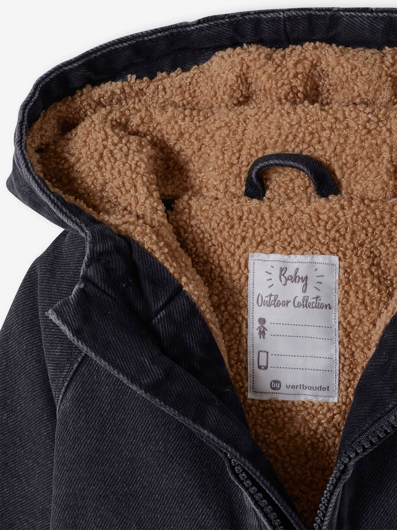 Veste à capuche denim doublée sherpa bébé. denim gris
