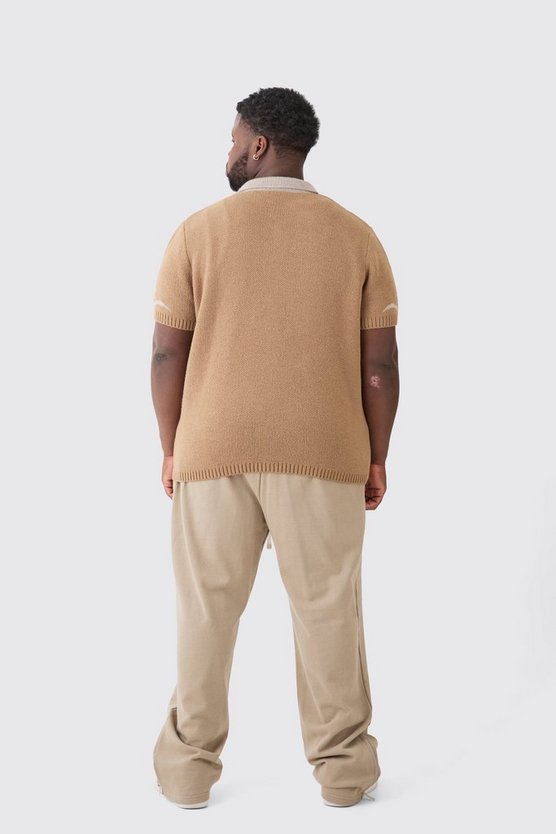 Plus gerippte Oversize Jogginghose mit Applikation und Reißverschluss