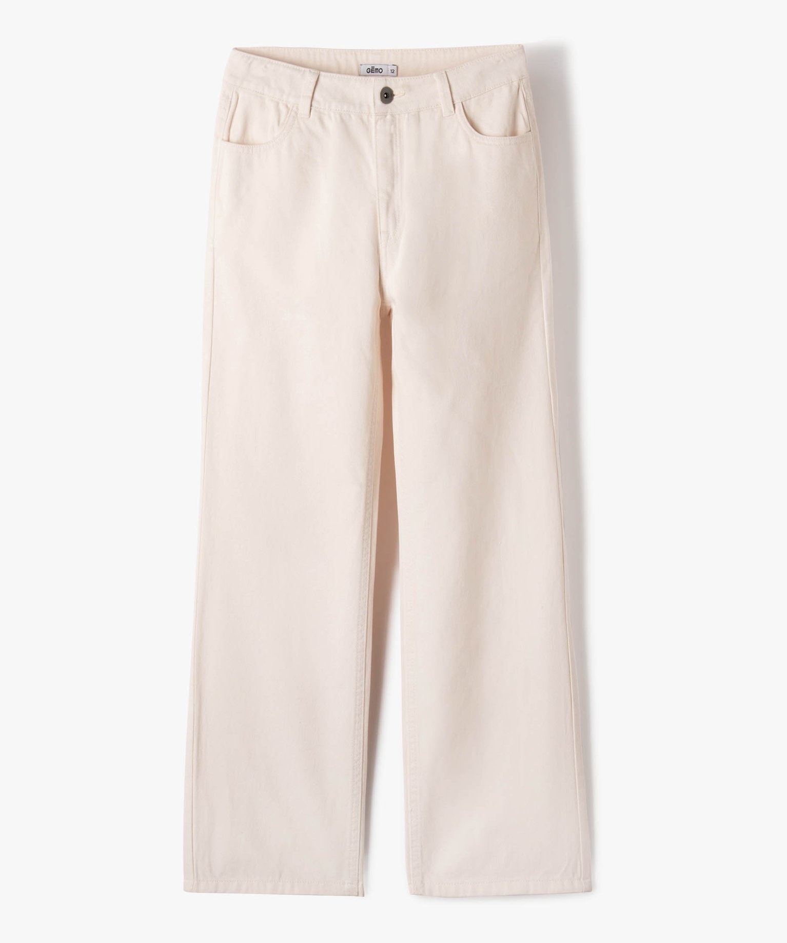 Pantalon en toile coupe large à taille haute fille beige | GEMO