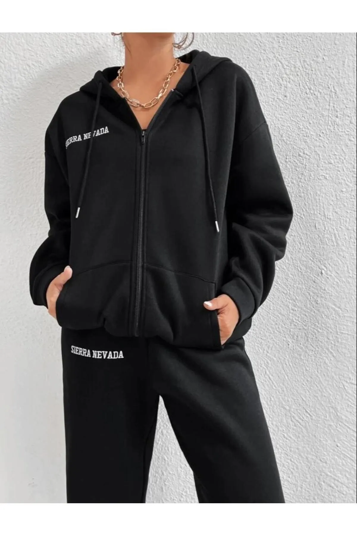 Know  Schwarzes Sierra Nevada-Trainingsanzug-Set mit Cardigan-Jogger-Übergröße für Damen in Schwarz