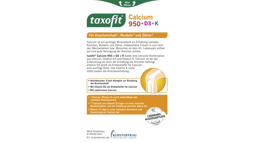 Taxofit Calcium 950 + D3 + K