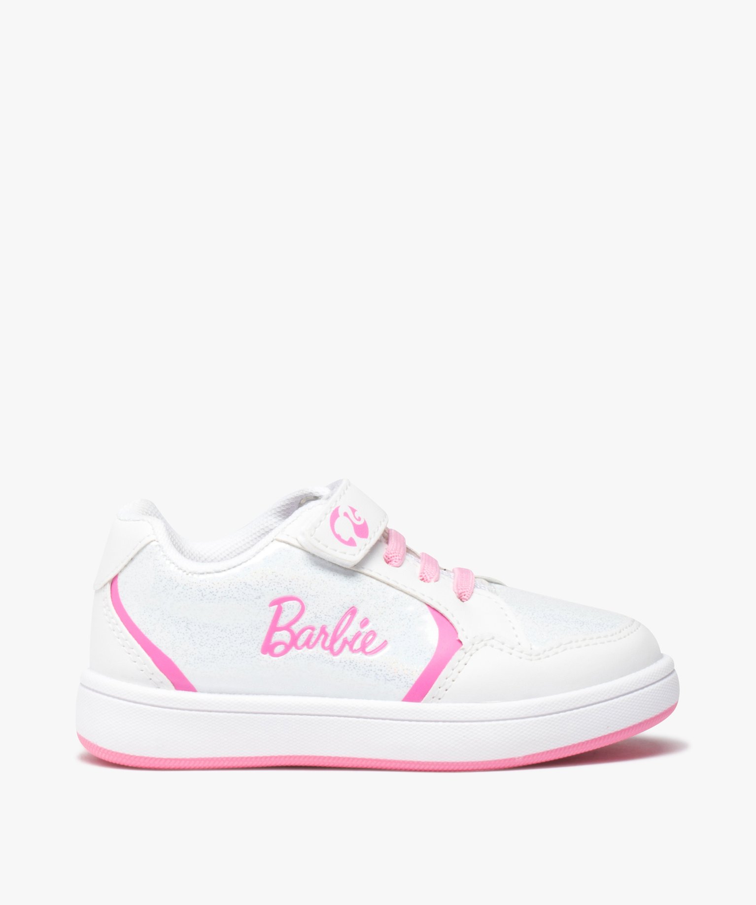 Baskets fille pailletées à scratch et à lacets - Barbie blanc | GEMO