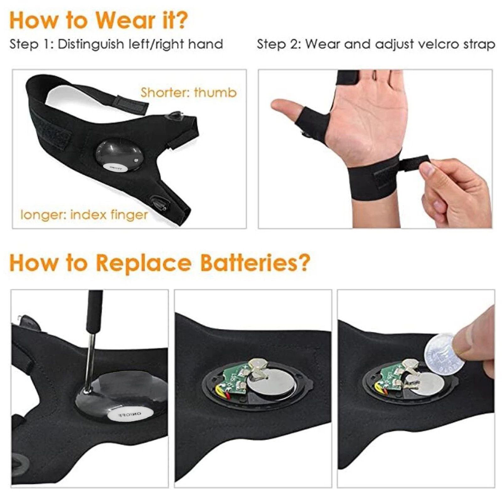 MAVURA Angelhandschuhe MTOOLS LED Taschenlampen Handschuhe Arbeitshandschuhe zum Angeln, Camping, Reparieren Outdoor Radfahren Survival Handschuhe