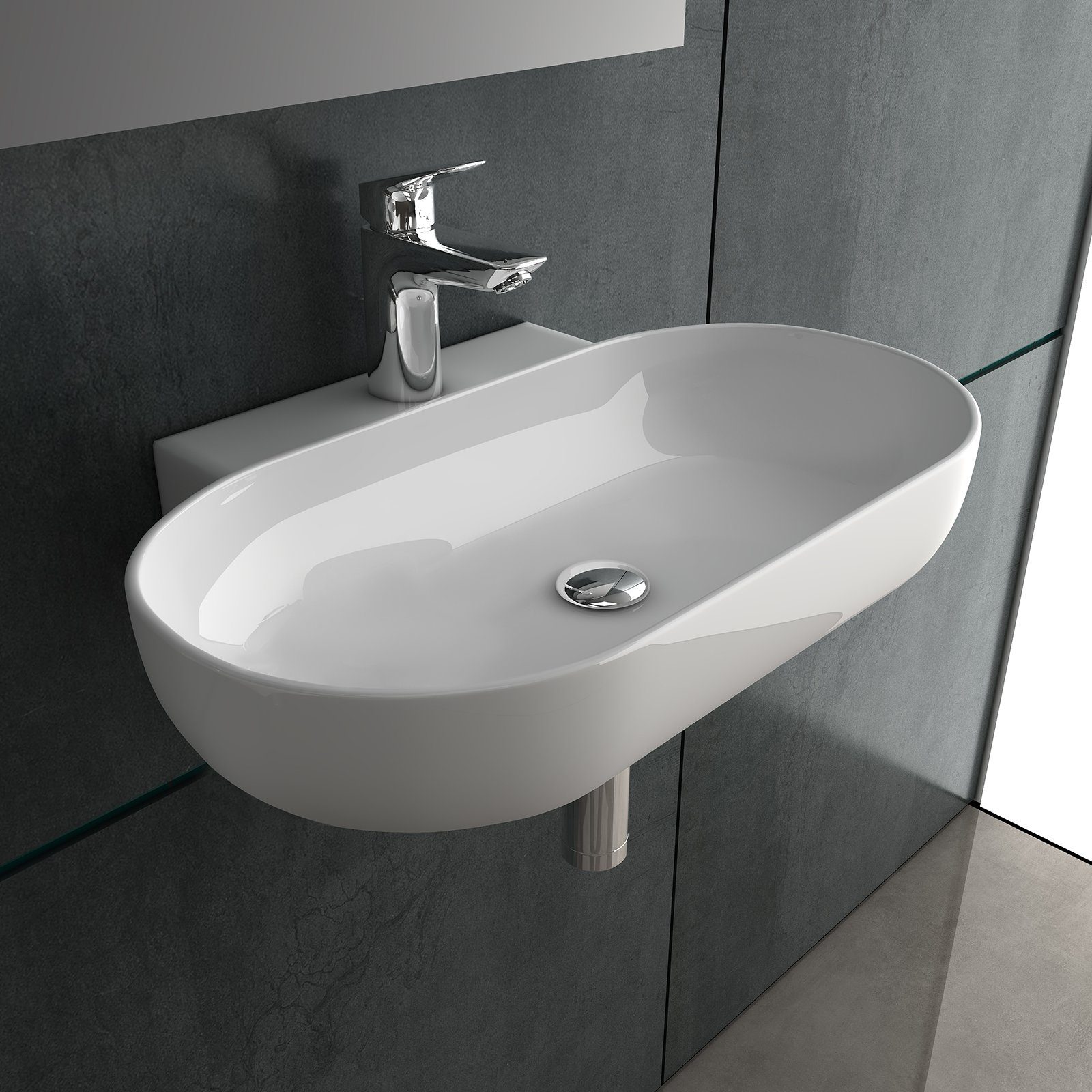 Alpenberger Waschbecken Ovaler Waschtisch in Weiß, hygienisch mit Nano Beschichtung (1-tlg., Keramik Handwaschbecken), Lotus Effekt, pflegeleicht, modernes Design