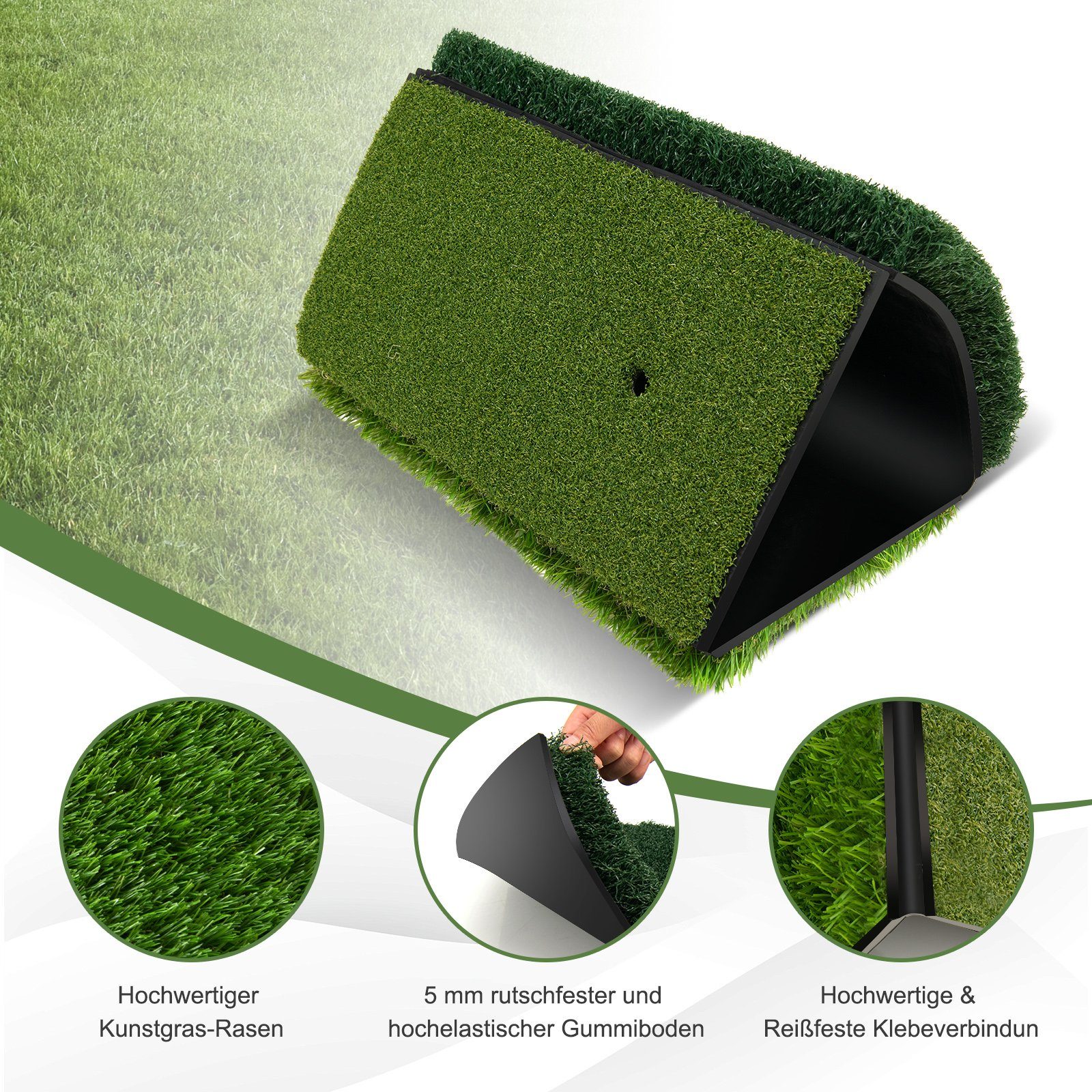 COSTWAY Golf-Abschlagmatte Golfmatte, klappbar mit 2 Teehaltern