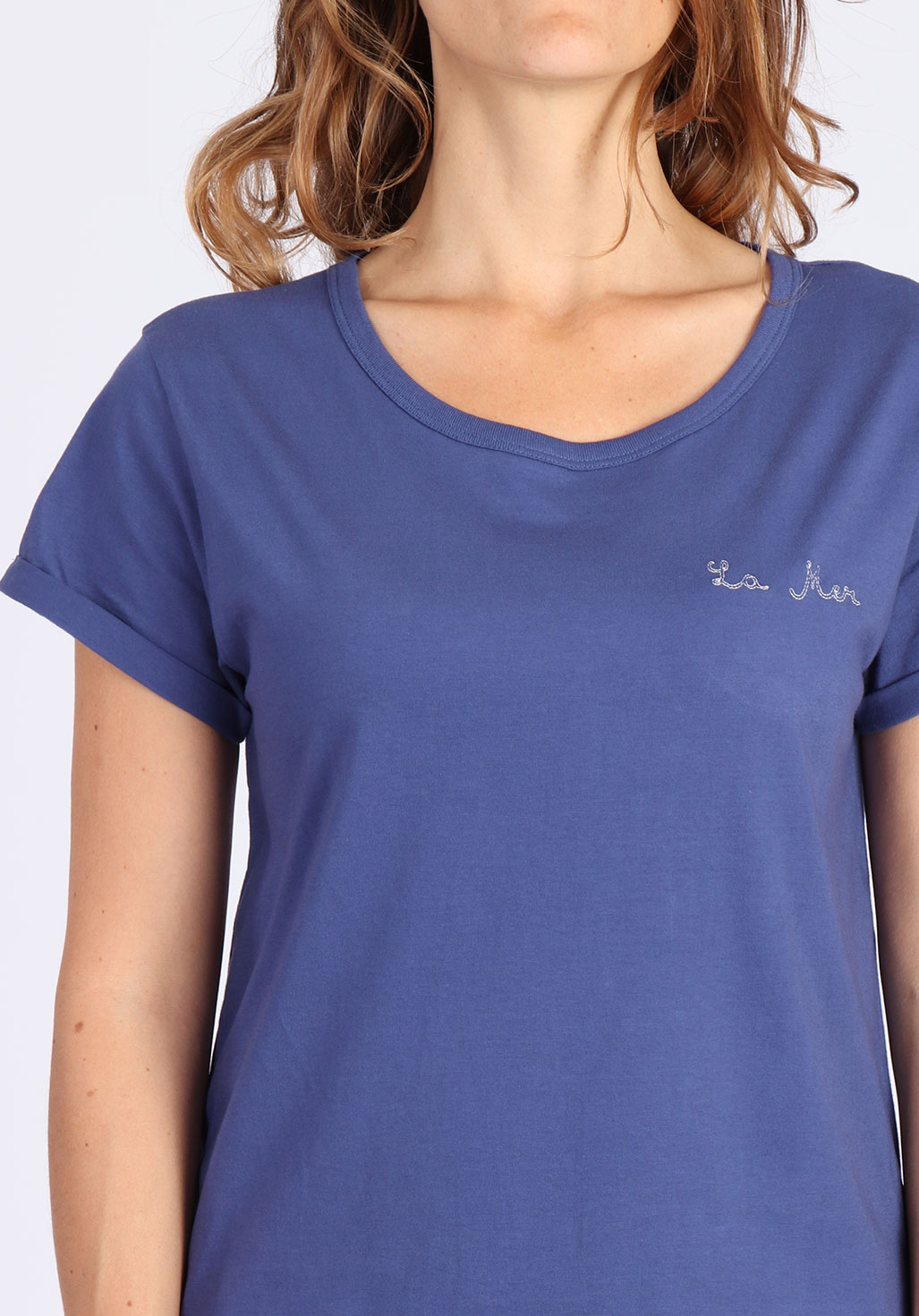 JULIA  T-shirt Jean de Nîmes Bleu en jersey 100% coton, confectionné et produit en France, à Barentin, Normandie.