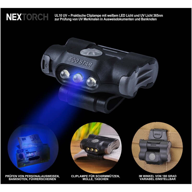 NEXTORCH Cliplampe UL10UV mit UV-Licht