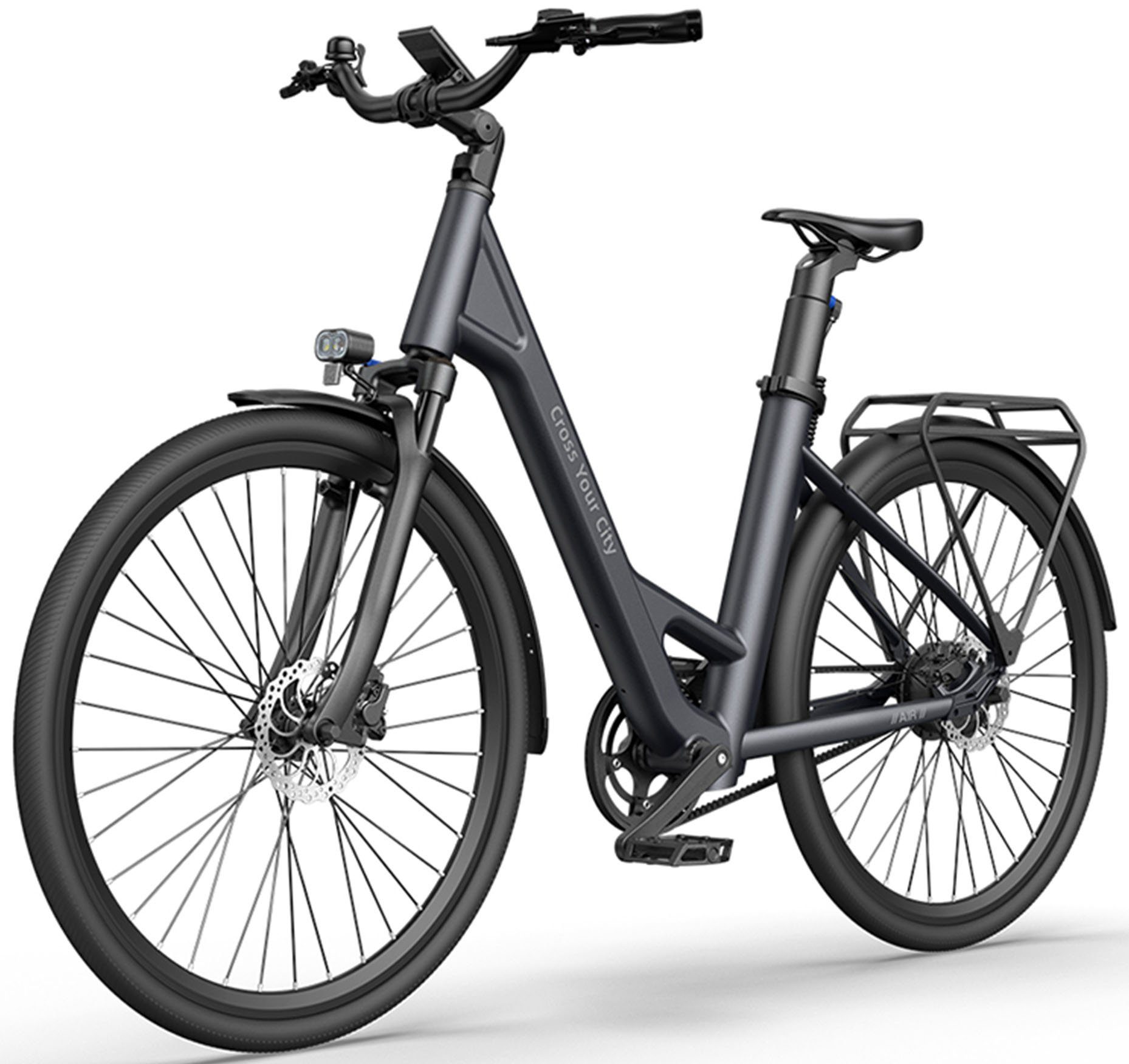 ADO E-Bike Air 28 Elektrofahrrad,Pedelec Riemenantrieb,28 zoll,Momenten-Sensor, 1 Gang, Heckmotor, 345,00 Wh Akku, ebike Damen/Herren,Gepäckträger,Lampe (Fingerprint-Schloss Helm)