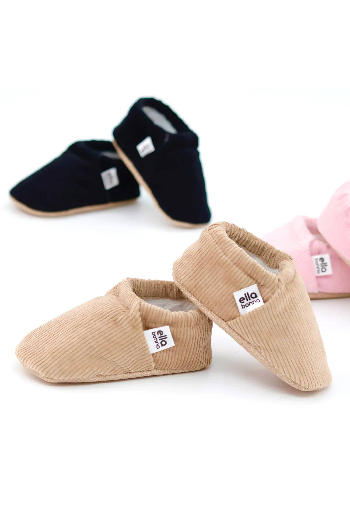 Ella Bonna  Rutschfeste Sohle, Futter aus Bio-Baumwolle, Babyschuhe aus Cord in Beige
