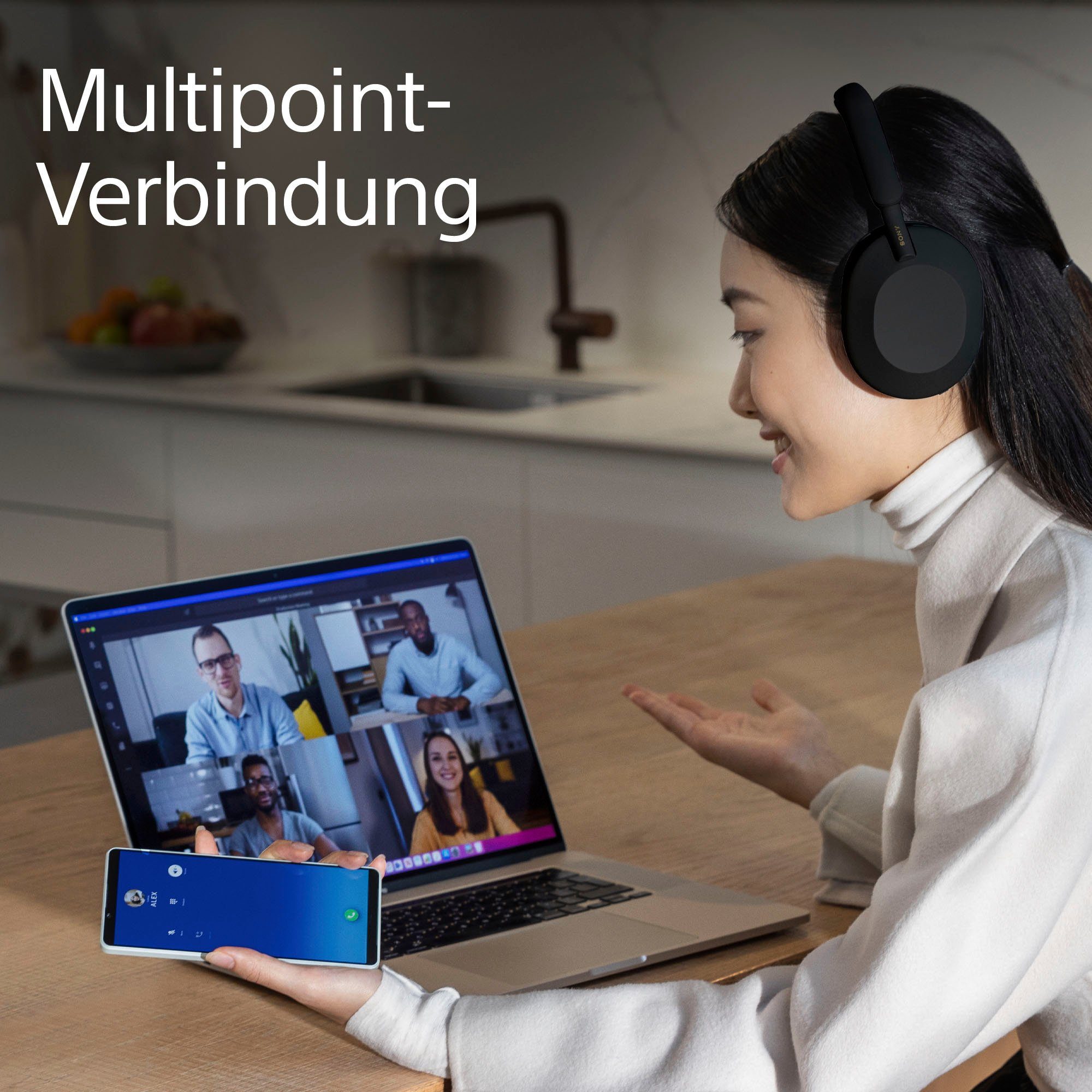 Sony WH1000XM5 kabelloser Kopfhörer (Freisprechfunktion, Hi-Res, Multi-Point-Verbindung, Noise-Cancelling, Rauschunterdrückung, Sprachsteuerung)