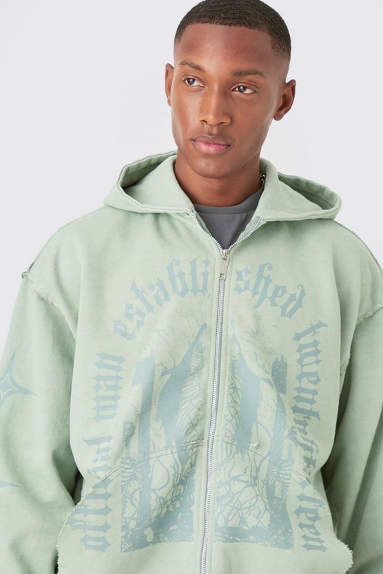 Kastiger Oversize Hoodie mit rohem Saum