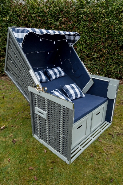 MyFlair Strandkorb blau/Weiß 2er Sitz inkl. LED