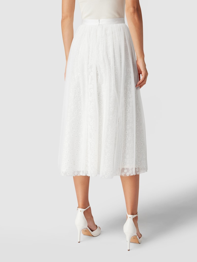 Midirock mit floralem Besatz in offwhite