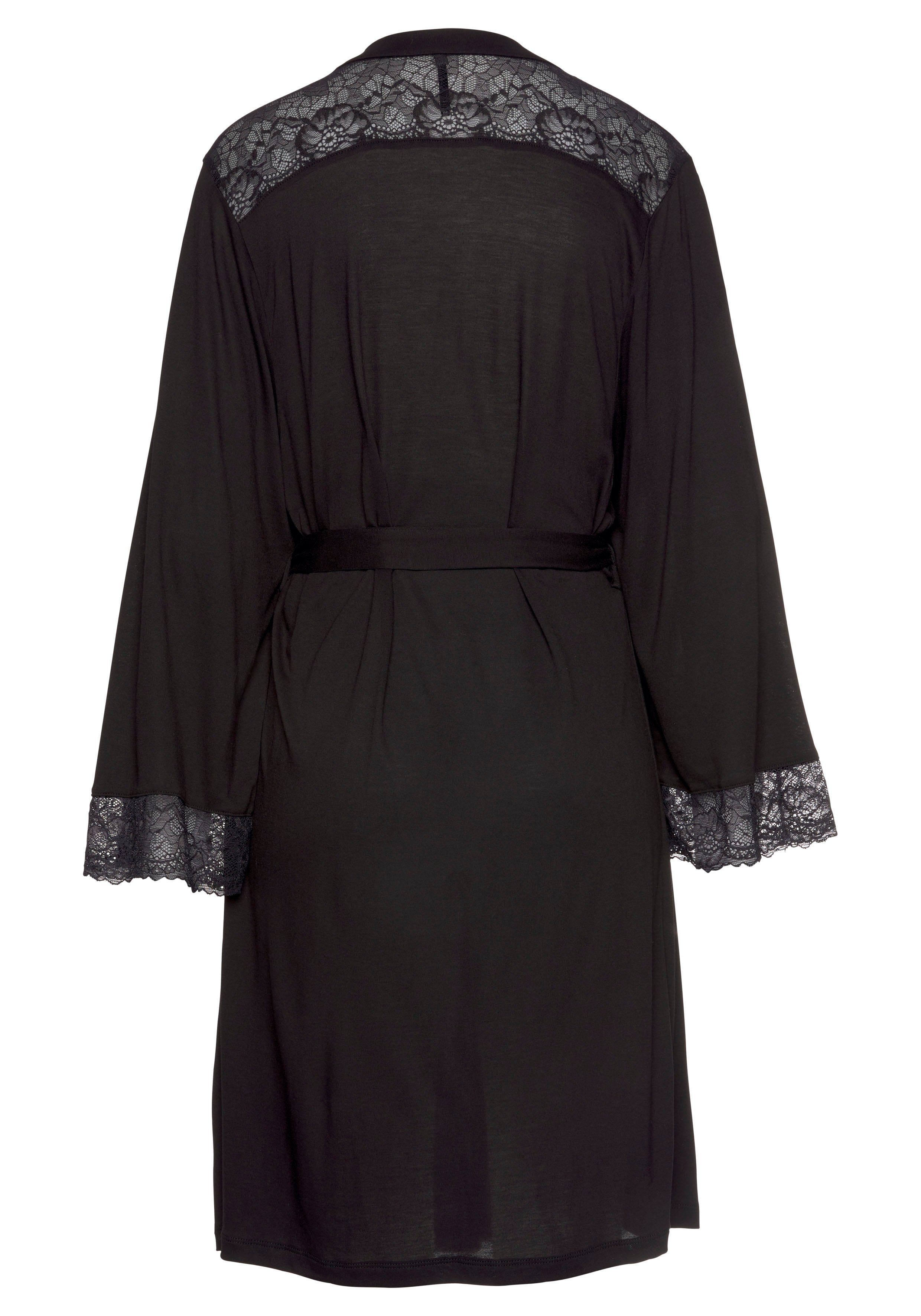 LASCANA Kimono, Kurzform, Viskose, Gürtel, mit Spitzeneinsätzen