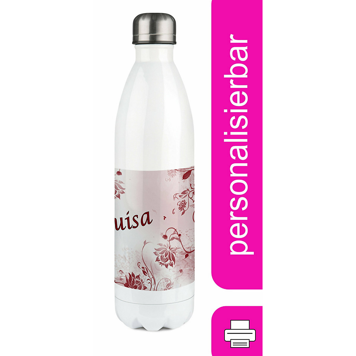 Edelstahl Kinder Thermoflasche / Trinkflasche bunt Blumenranke Farbe rot Spülmaschinenfest, Auslaufsicher, Bruchfest, Doppelwandig, Für Heißgetränke geeignet, Mit Deckel, Isoliert