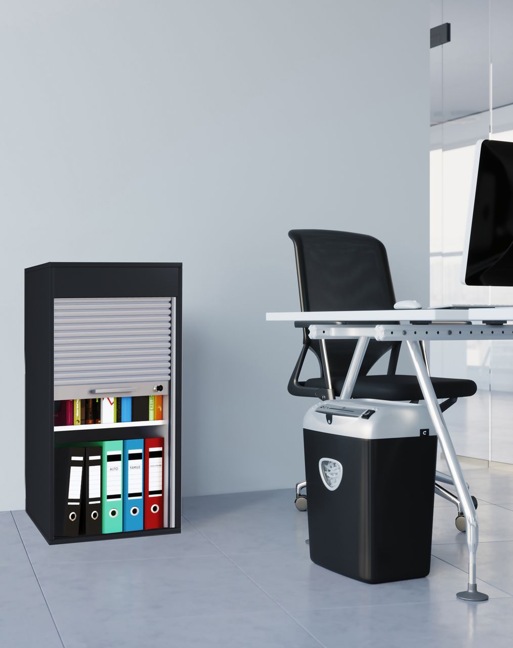 VCM Büroschrank mit Rollladen Aktos L Schwarz