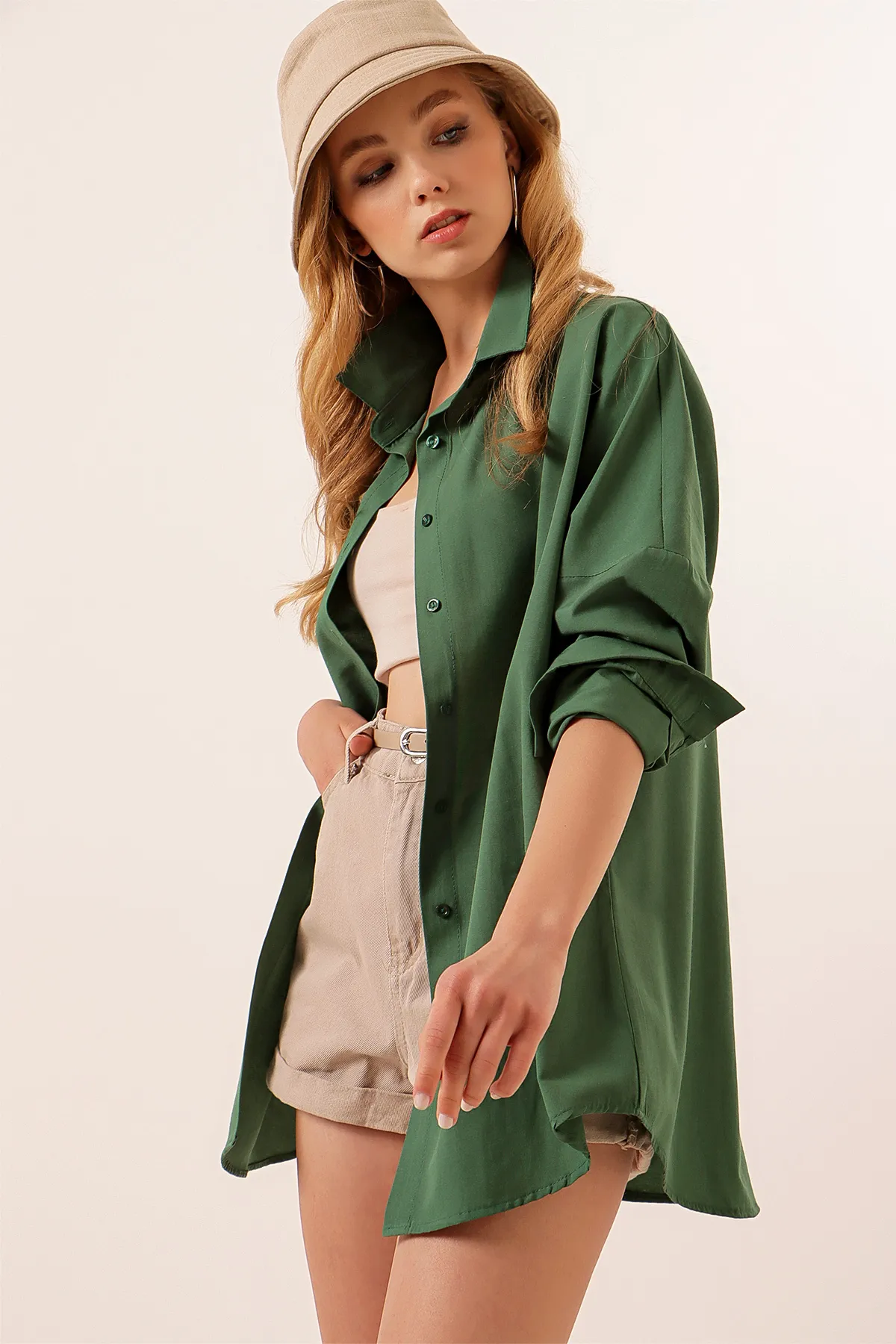 Bigdart  3900 Oversize Long Basic Shirt – Smaragdgrün