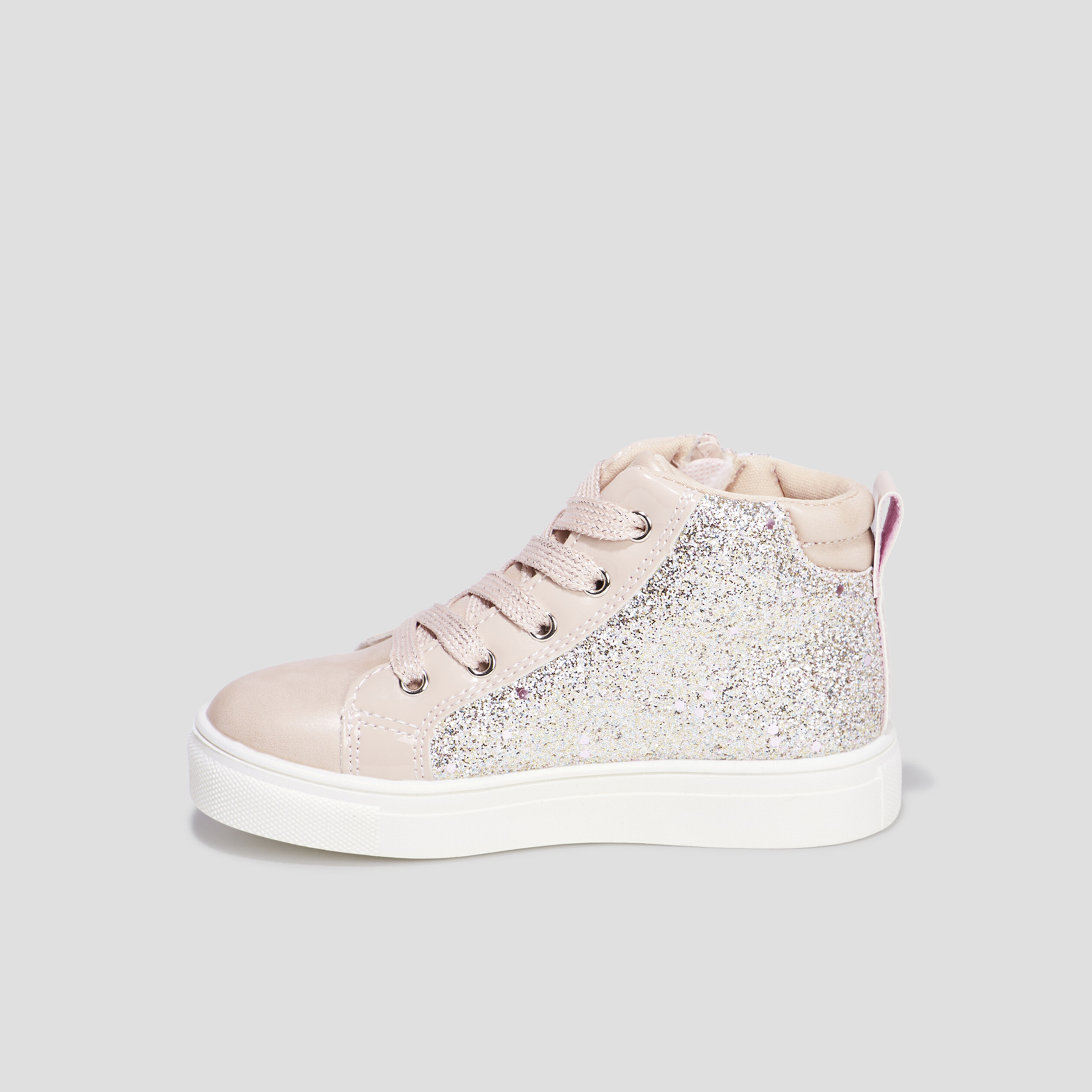 Baskets montantes pailletées zippées rose fille | La Halle