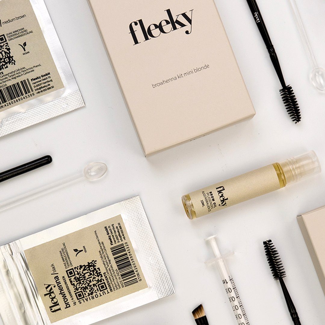 fleeky Augenbrauen-Farbe Browhenna Kit - Augenbrauen Haar- und Hautfärbeset, Vegan & Tierversuchsfrei