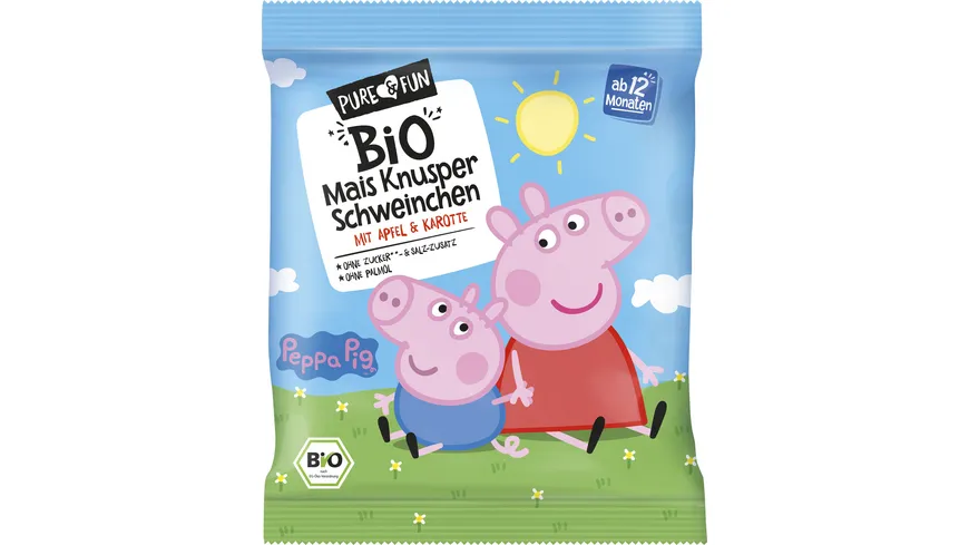 PURE&FUN Bio Snack Mais Knusper Schweinchen Apfel & Karotte Peppa Pig 30 g