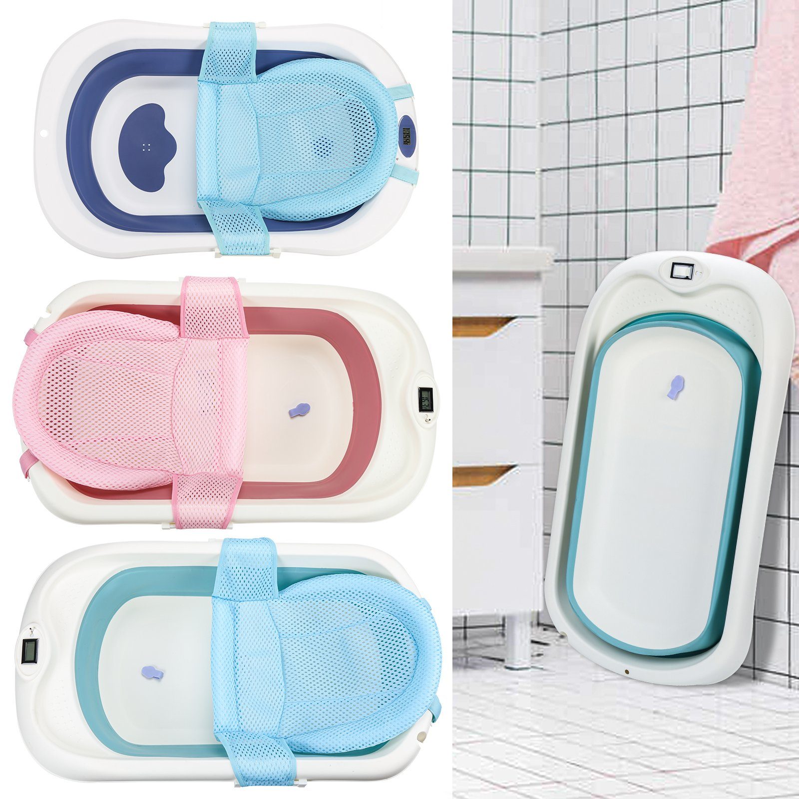 Lospitch Babybadewanne Baby Badewanne mit Standfüßen Kinder Faltbare Babywanne Dusche Wanne