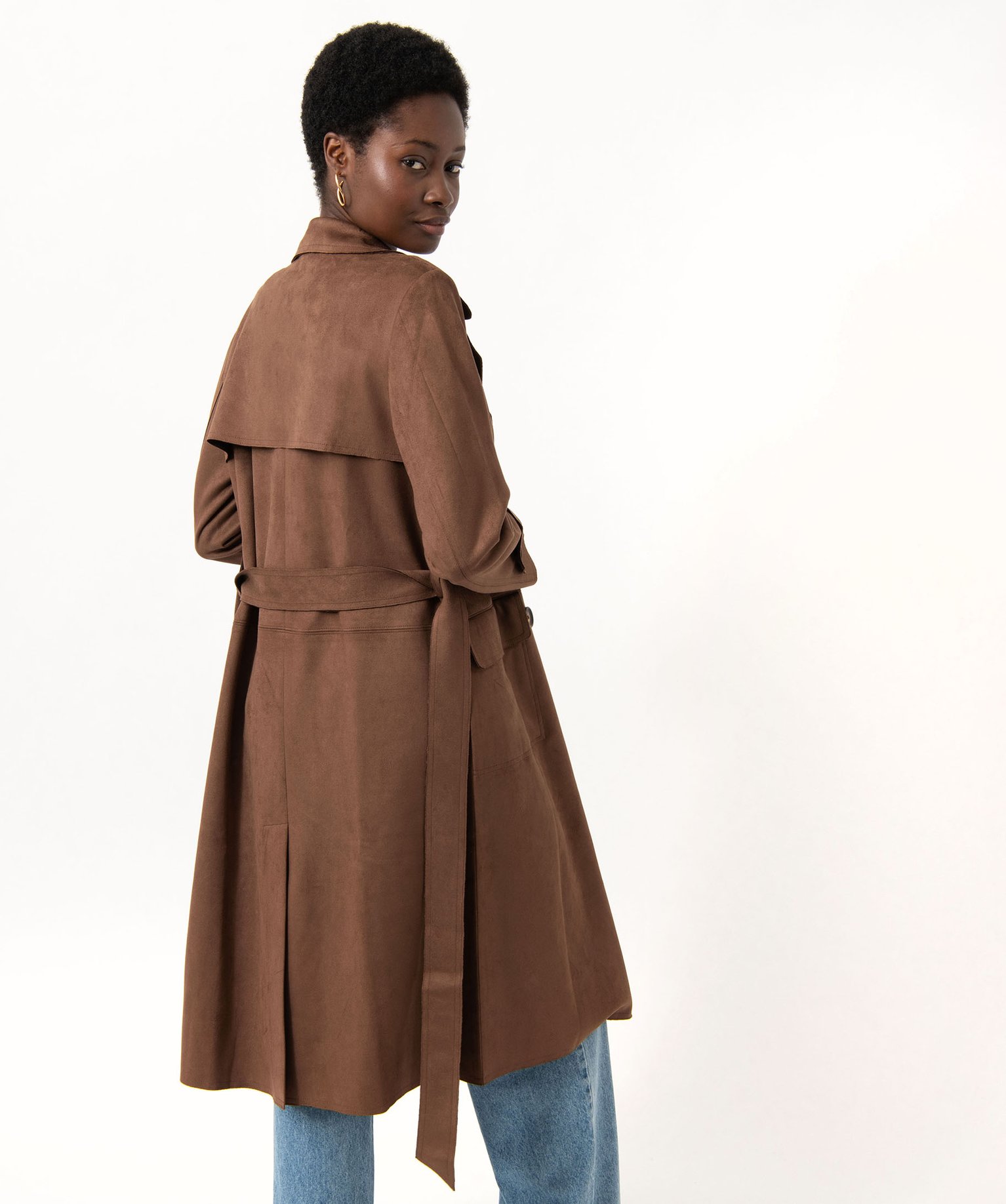 Imperméable long en suédine femme marron | GEMO