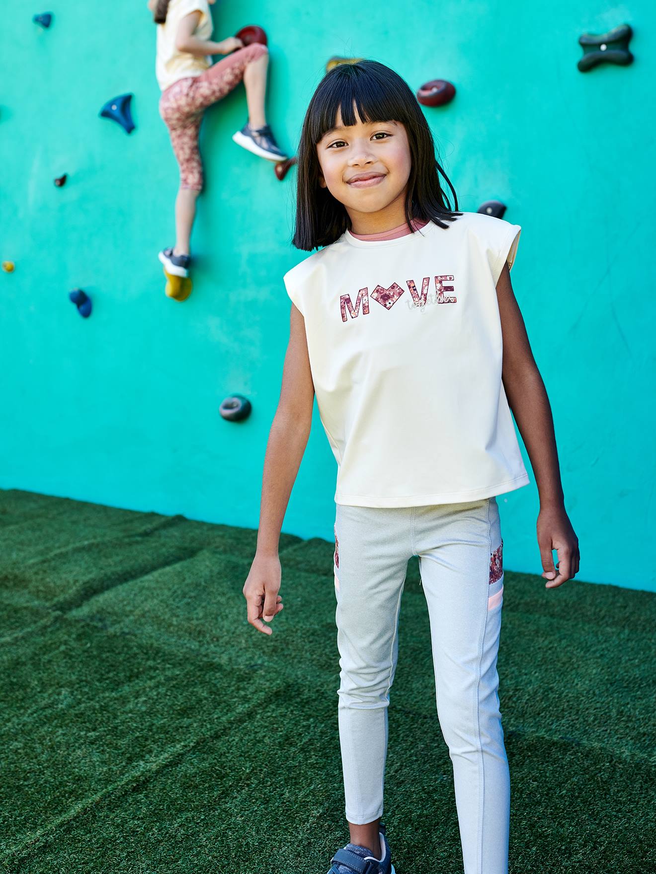 Vertbaudet Mädchen Sport-Set: T-Shirt, Leggings & Bustier - wollweiß