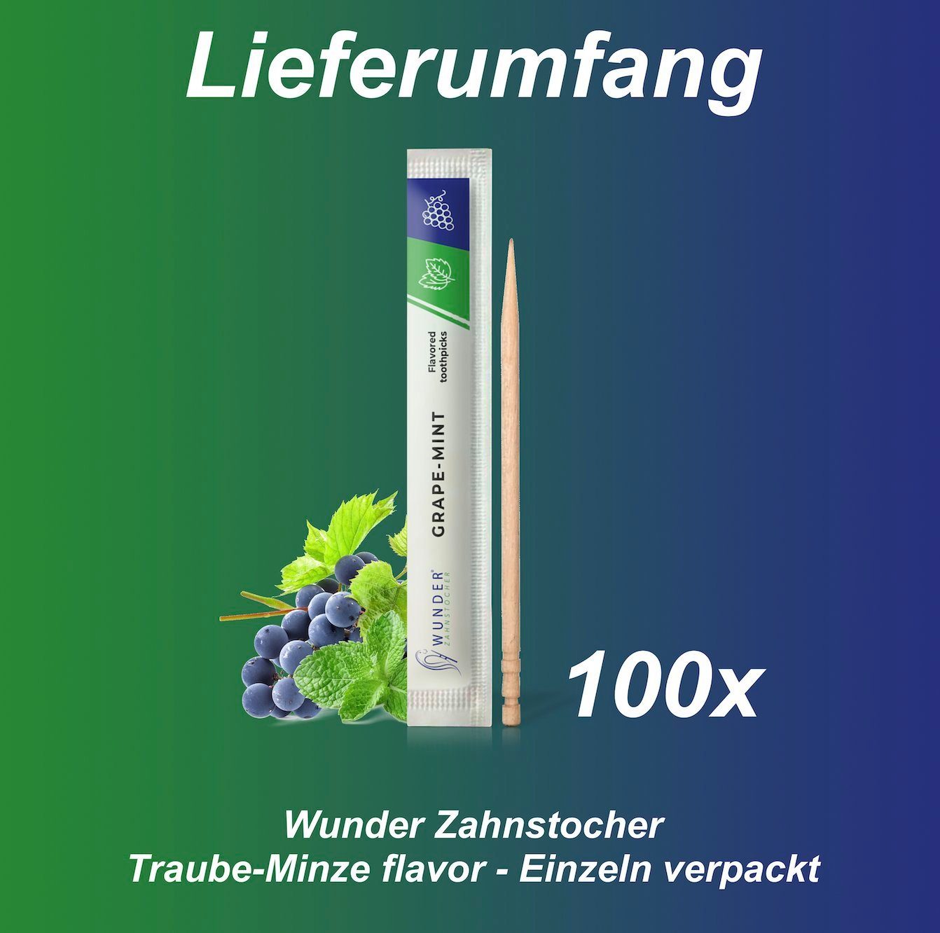 Wunder Zahnstocher Mundpflegecenter Wunder Zahnstocher - 100er Set Traube/Minze Einzeln Verpackt