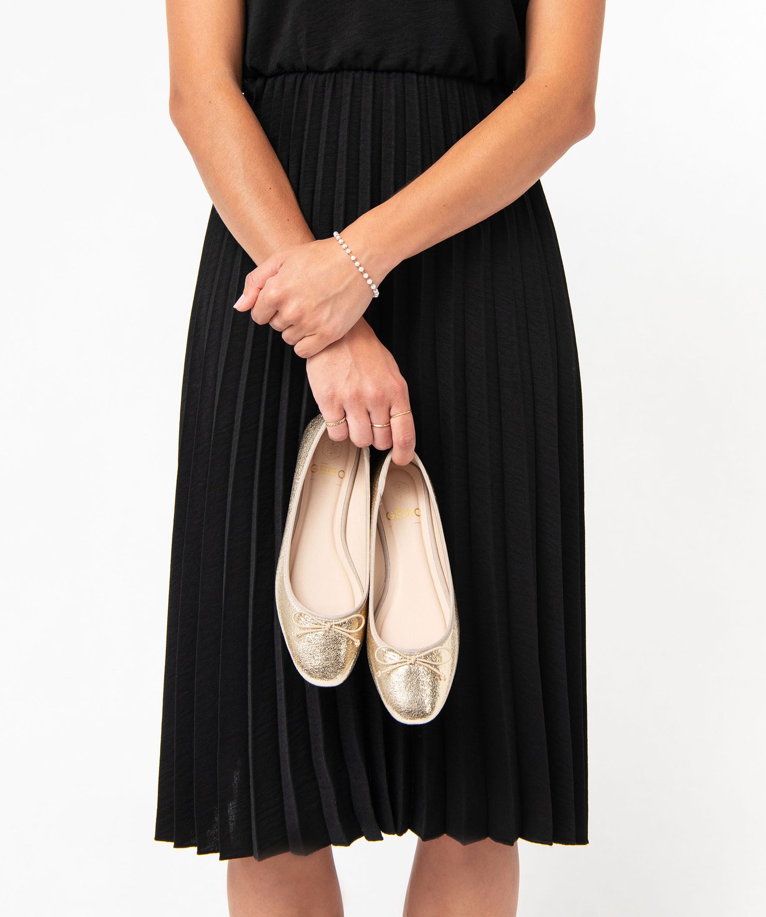 Ballerines femme métallisées avec noeud fantaisie or | GEMO