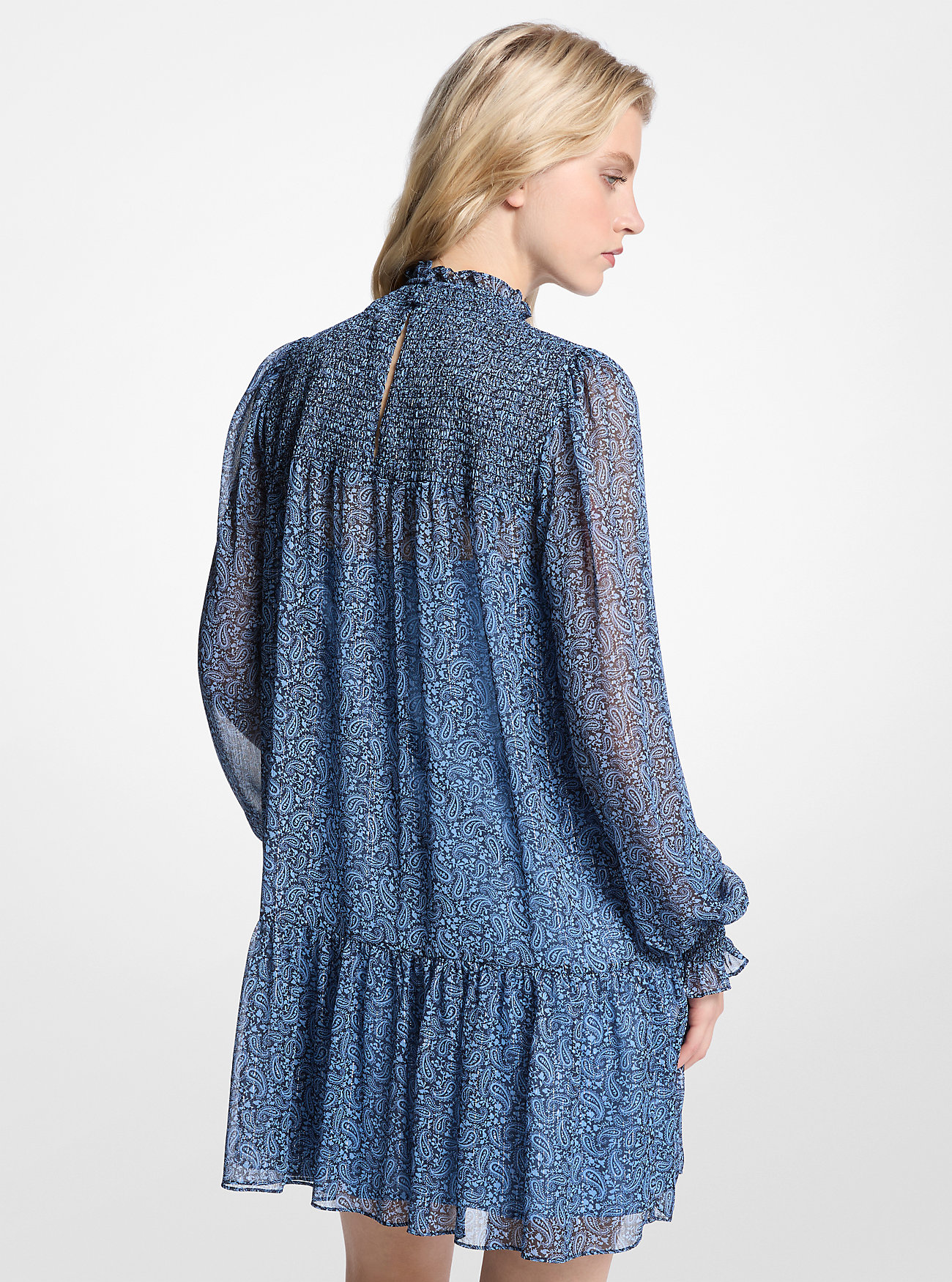 Metallisk paisley-trykk Georgette-kjole - FRENCH BLUE