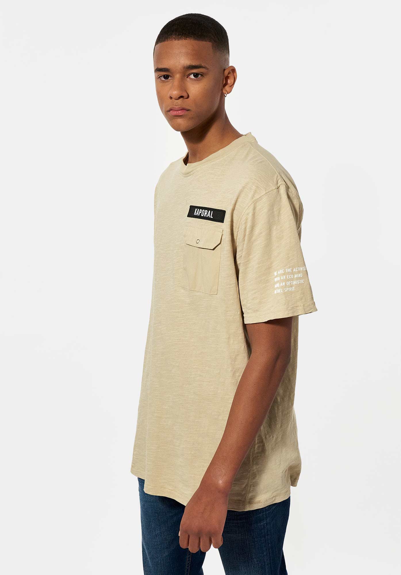 MOSHI  T-shirt bi matière beige chiné Homme en 100% coton bio