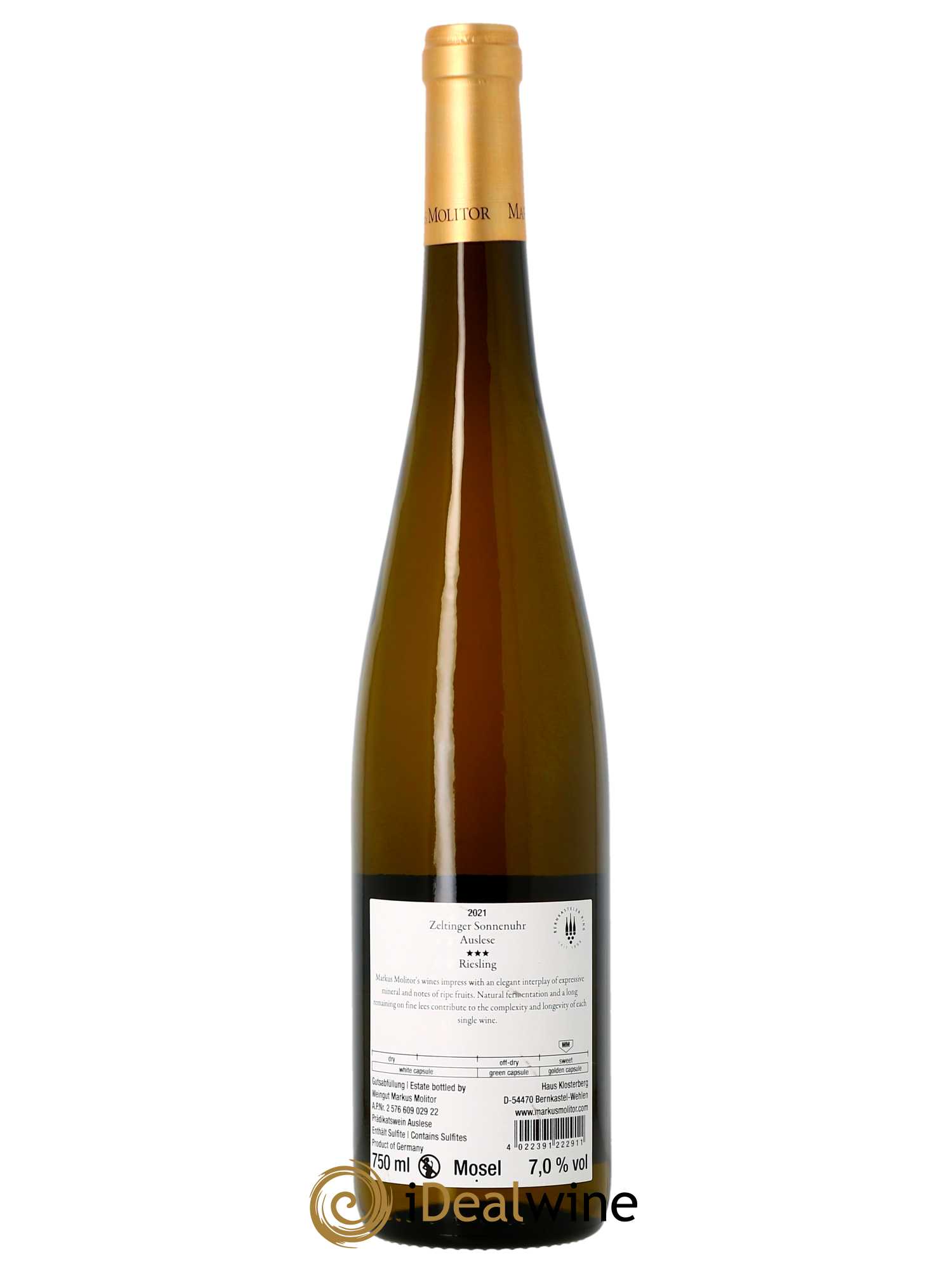 Riesling Markus Molitor Zeltinger Sonnenuhr Auslese Gold Capsule°°°  2021 - Lot de 1 Bouteille