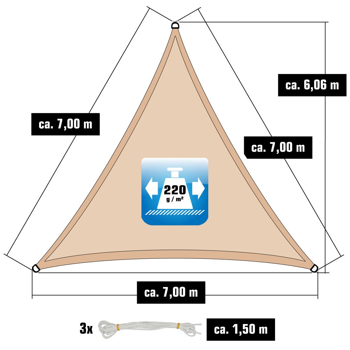 AMANKA 7 x 7 x 7 atmungsaktives UV Sonnensegel