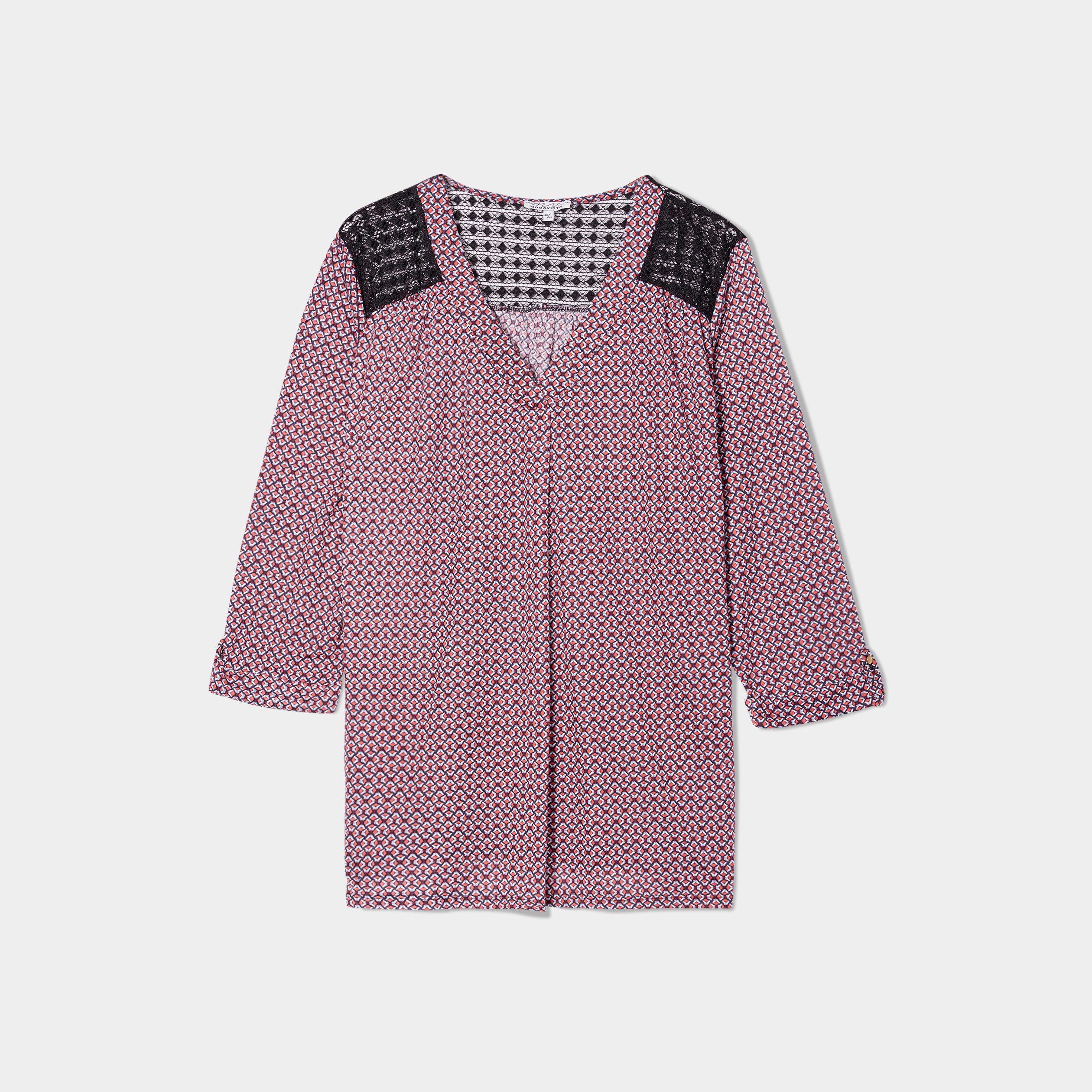 Blouse manches 3 4 épaules dentelles rouge femme grande taille | La Halle