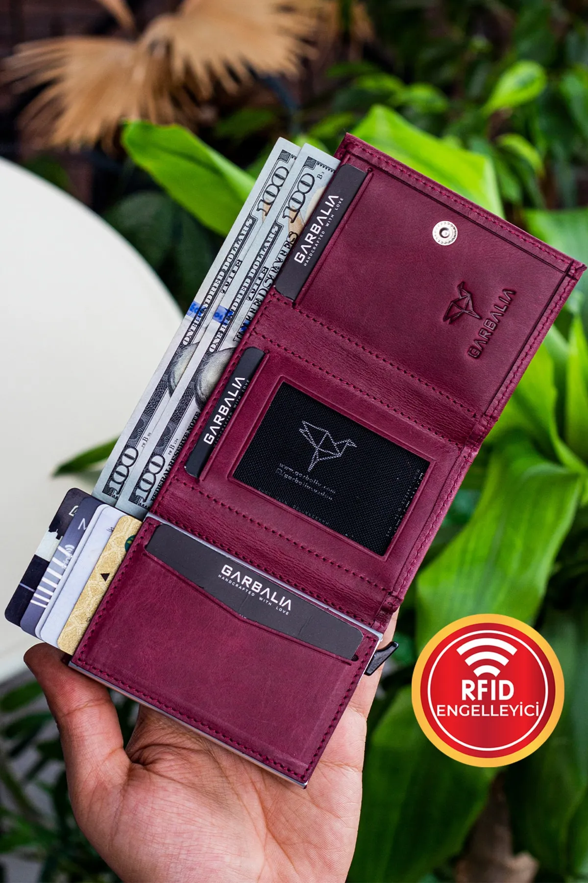 Garbalia  Bryant Crazy Leather Mechanism Claret Red Kartenetui-Geldbörse