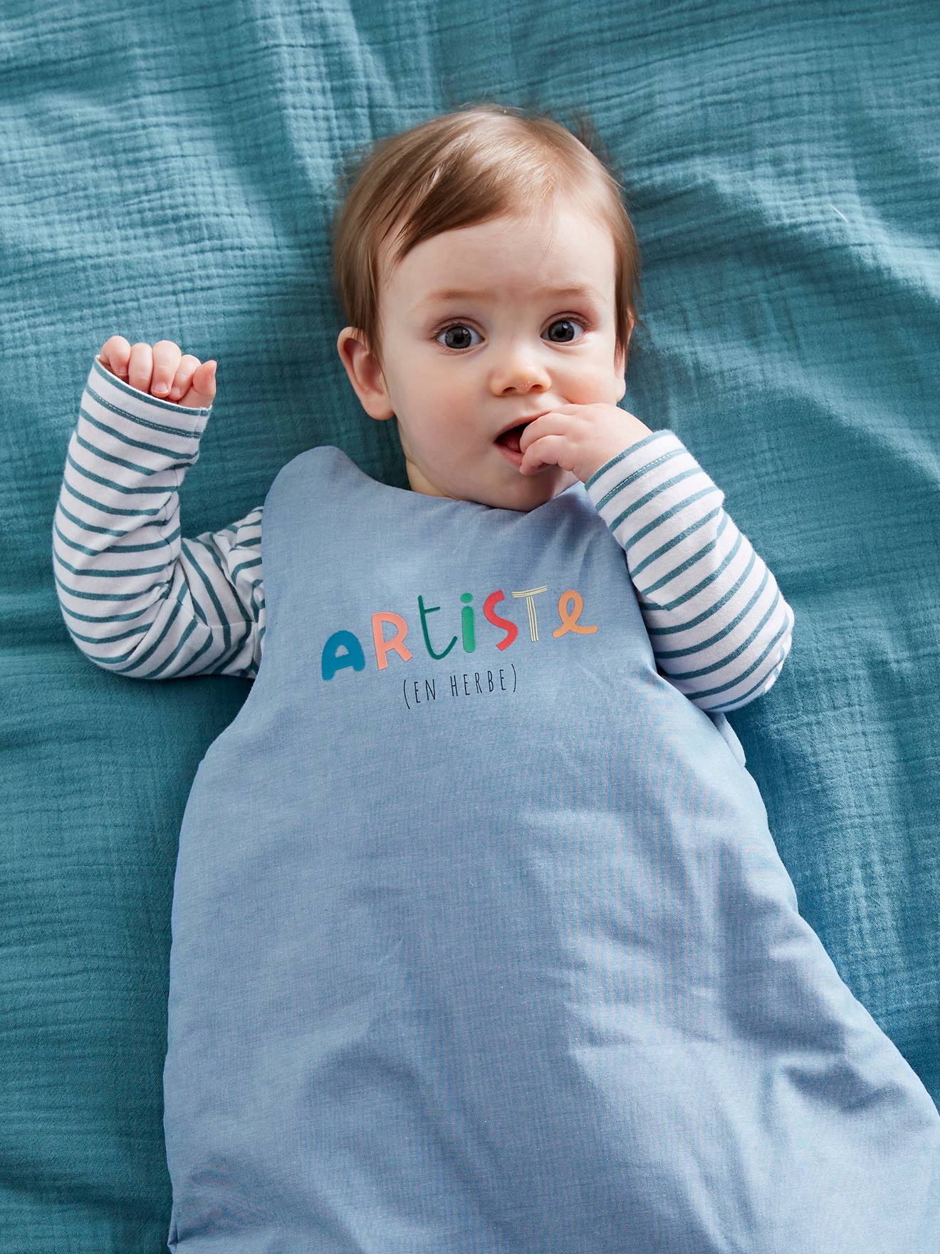 Vertbaudet Ärmelloser Baby Schlafsack KÜNSTLER Oeko-Tex - blau chambray