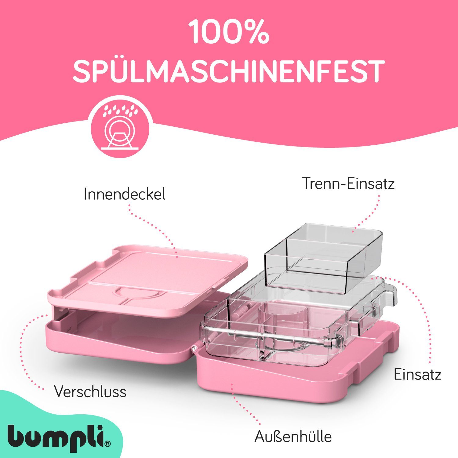 bumpli® Lunchbox 6 Fächer Kinder Brotdose Mit Motiven (6 Fächer) Brotbüchse, Vesperdose, Auslaufsicher & Kinderfreundliche Verriegelung