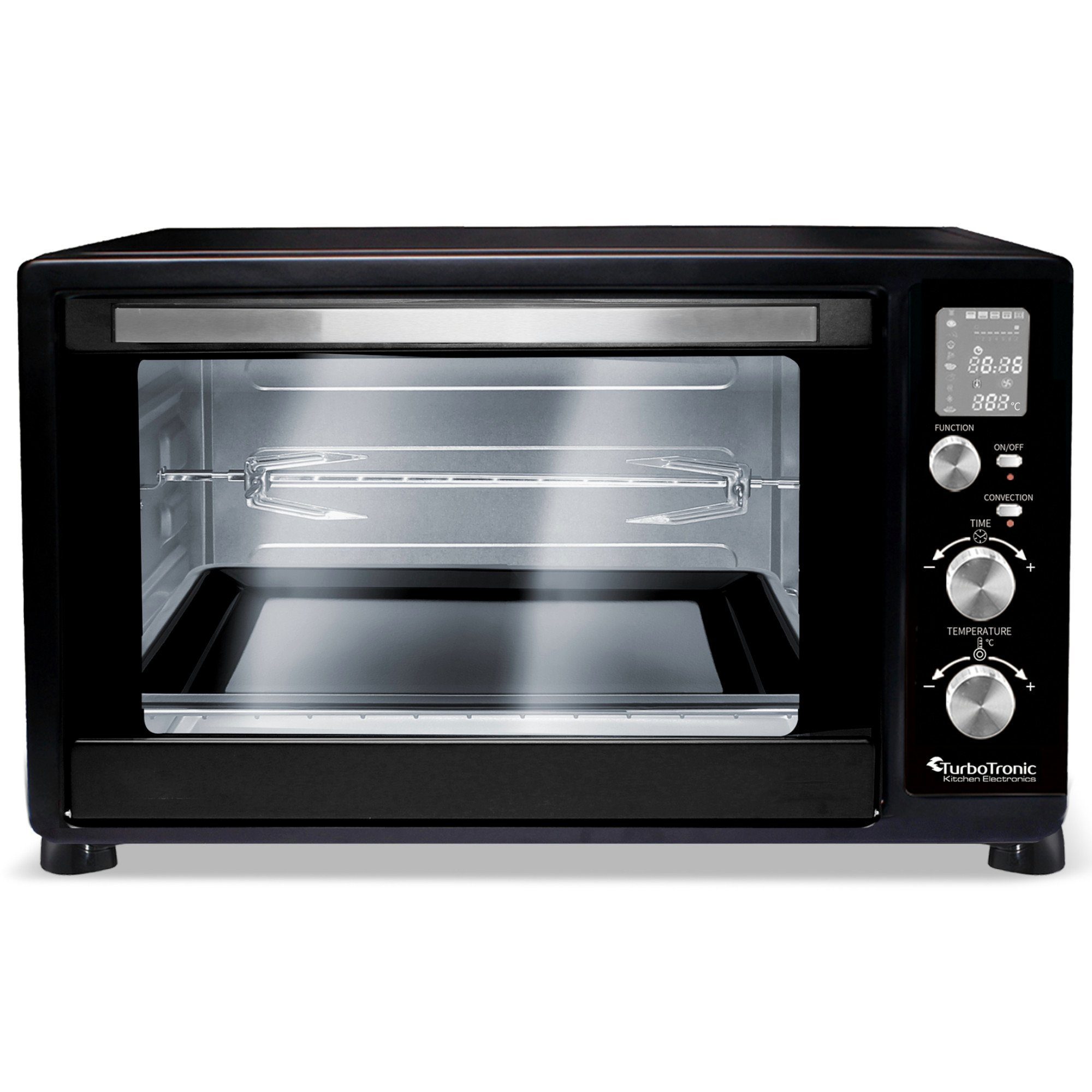 TurboTronic by Z-Line Minibackofen 45 L mit Umluft Drehspieß 2000W 2x Backblech Gitter Kompakt Elektro, Mini Tisch Backofen Camping Pizzaofen Digital